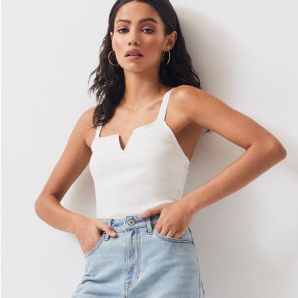 Kendal + Kylie White Notched Neck Bodysuit